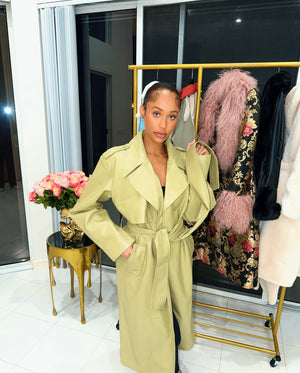 Sage Luxe Leather Trench