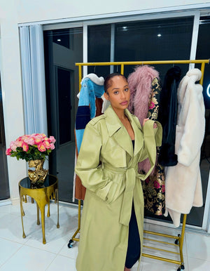 Sage Luxe Leather Trench