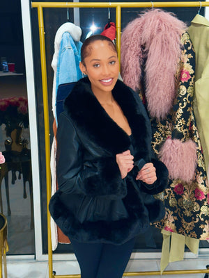 Noir Luxe Fur Belted Coat